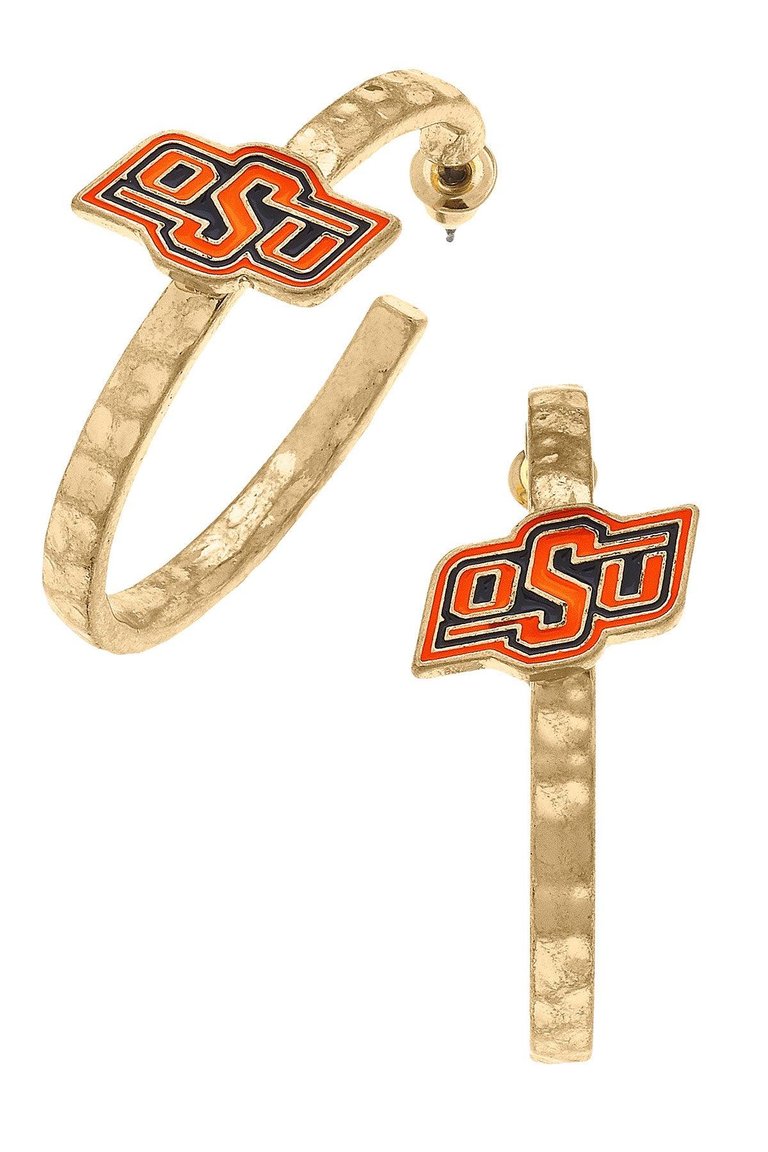 Oklahoma State Cowboys Enamel Logo Hoop Earrings - Orange/Black