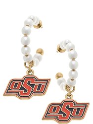 Oklahoma State Cowboys Pearl Hoop Enamel Drop Earrings - Orange & Black