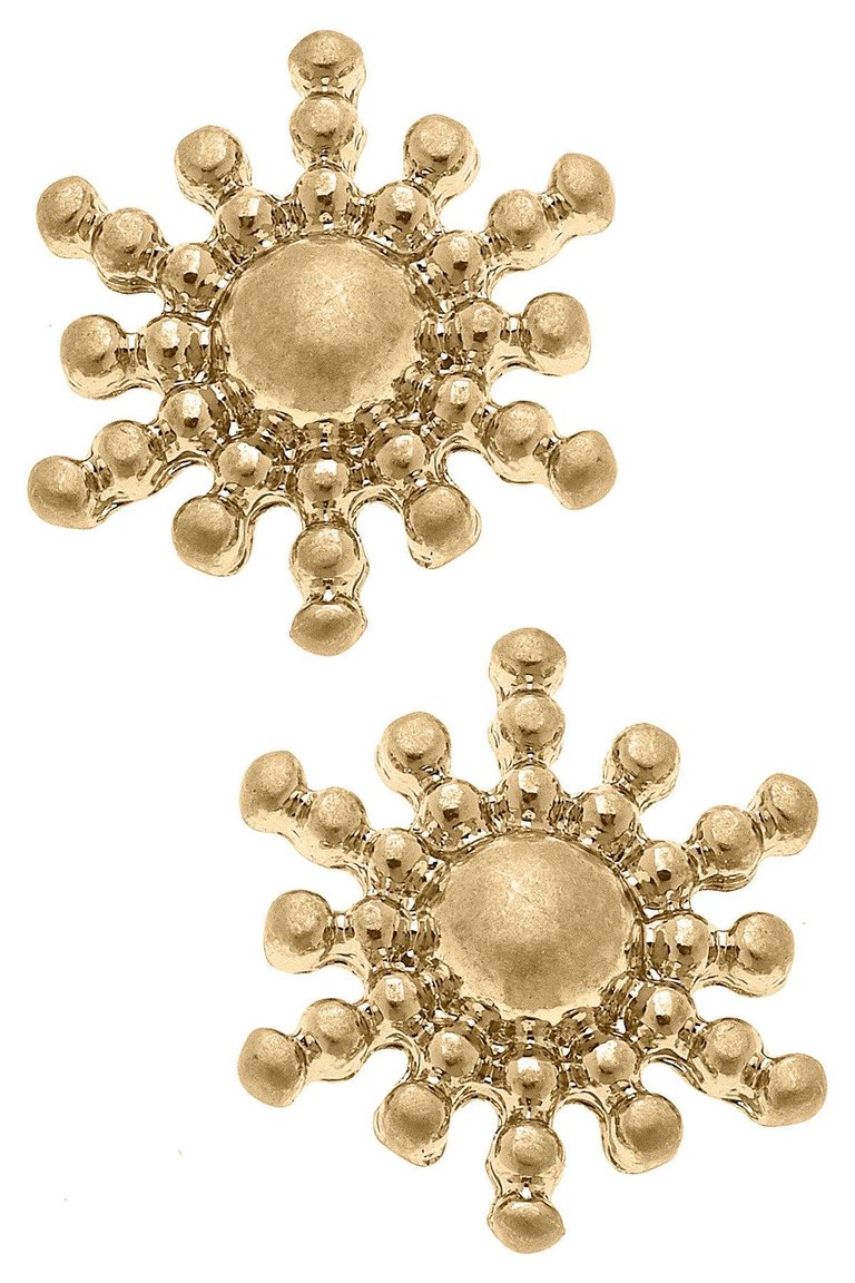 Olivia Sunburst Stud Earrings in Worn Gold - Gold