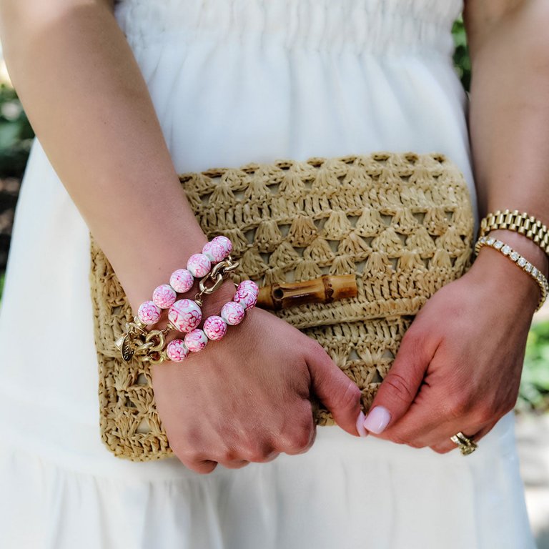 Paloma Chinoiserie And Chunky Chain Bracelet In Pink And White