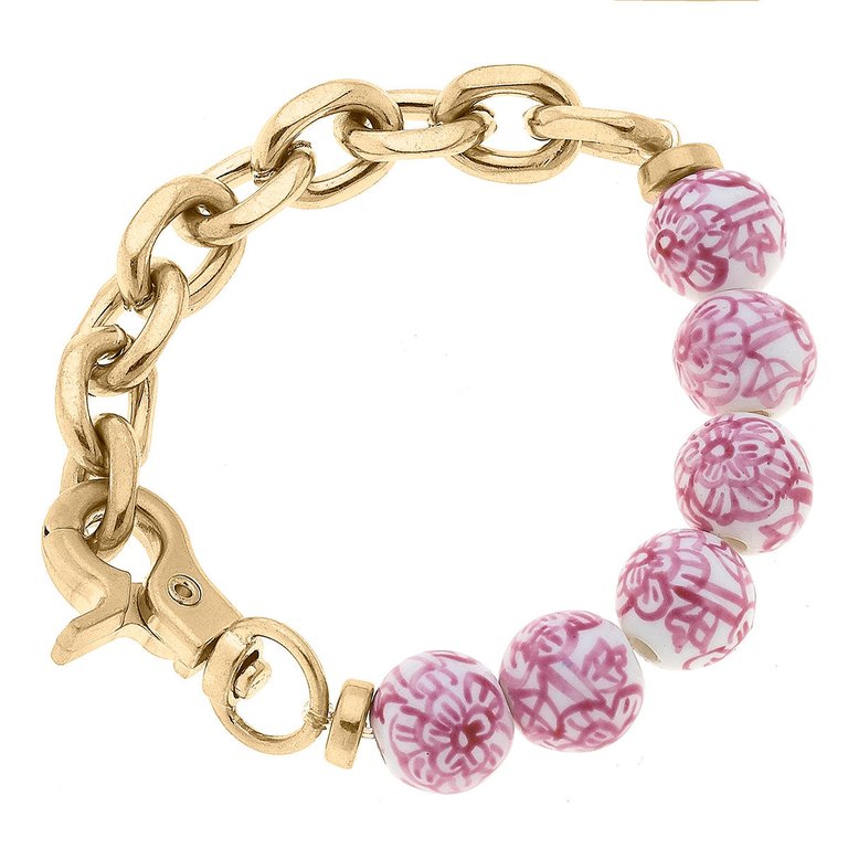 Paloma Chinoiserie And Chunky Chain Bracelet In Pink And White - Pink/White