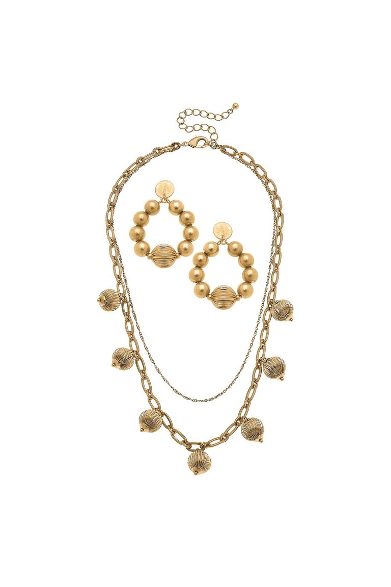 Paloma Necklace & Cami Earring Gift Set in Worn Gold - Gold