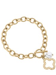 Parker Greek Keys Clover T-Bar Charm Bracelet - Worn Gold