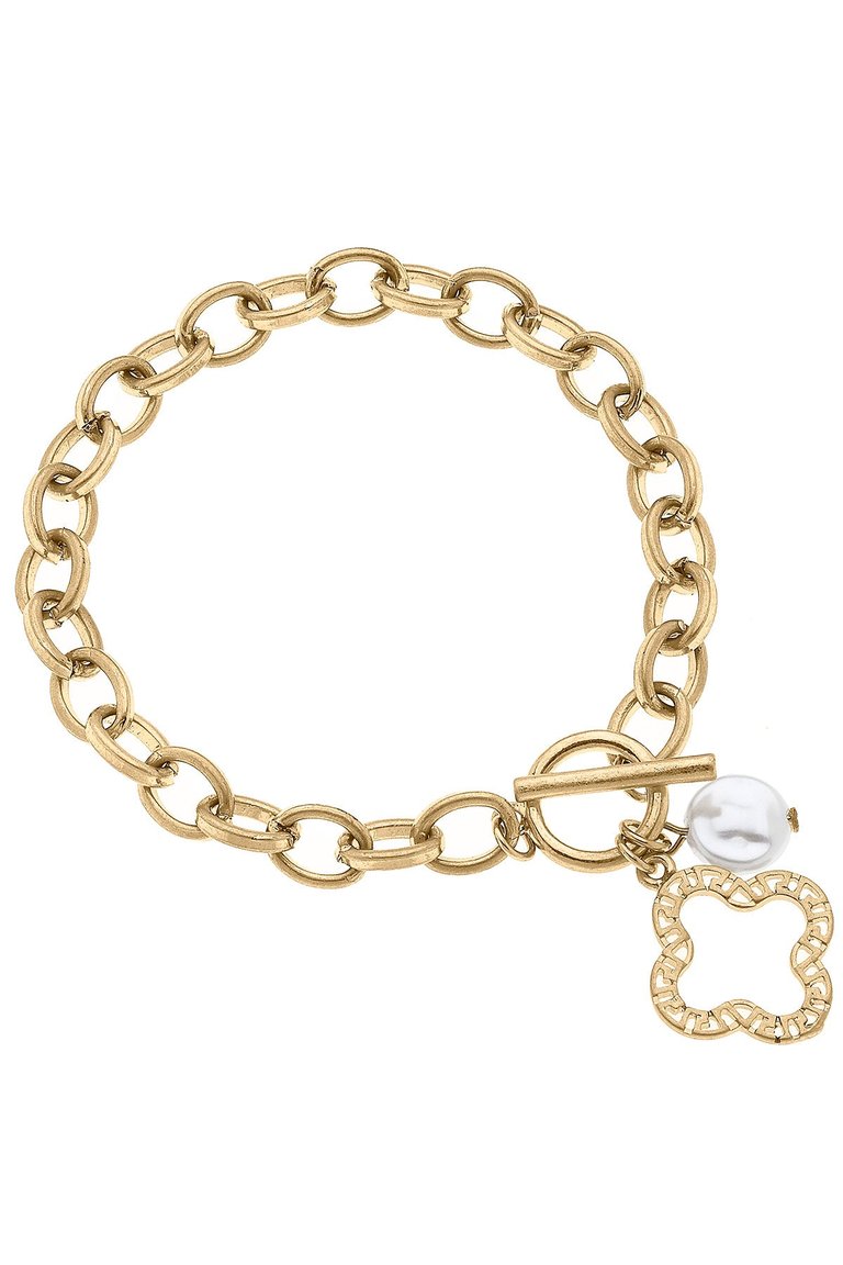 Parker Greek Keys Clover T-Bar Charm Bracelet - Worn Gold