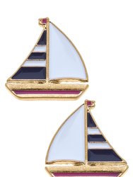 Penny Enamel Sailboat Stud Earrings in Navy & White - Navy/White