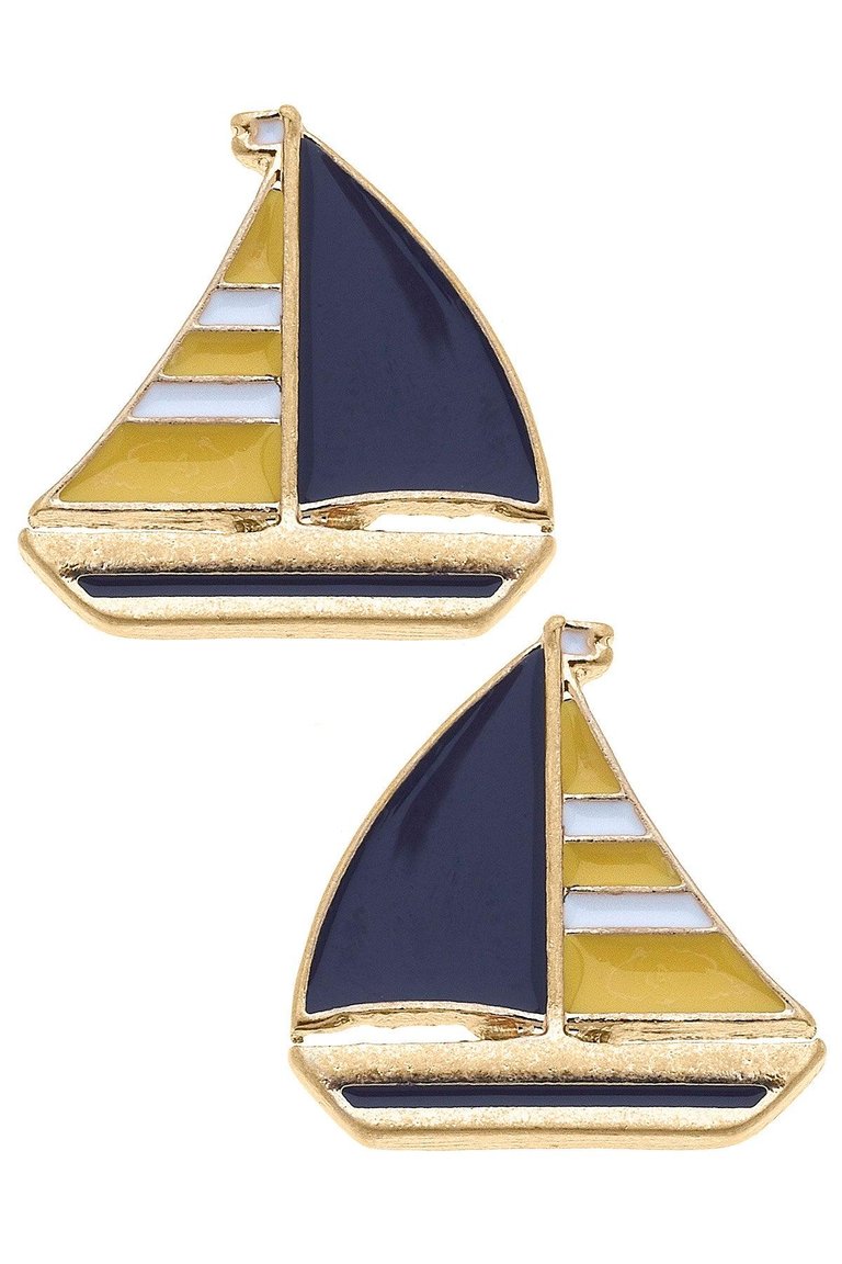 Penny Enamel Sailboat Stud Earrings - Yellow/Navy