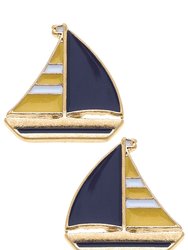 Penny Enamel Sailboat Stud Earrings - Yellow/Navy