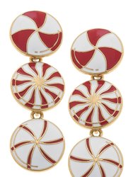 Peppermint Candies Linked Enamel Earrings - Red & White