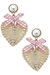 Piper Rattan & Gingham Heart Drop Earrings - Pink