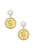 Queen Elizabeth Coin Pearl Drop Earrings - Worn Gold