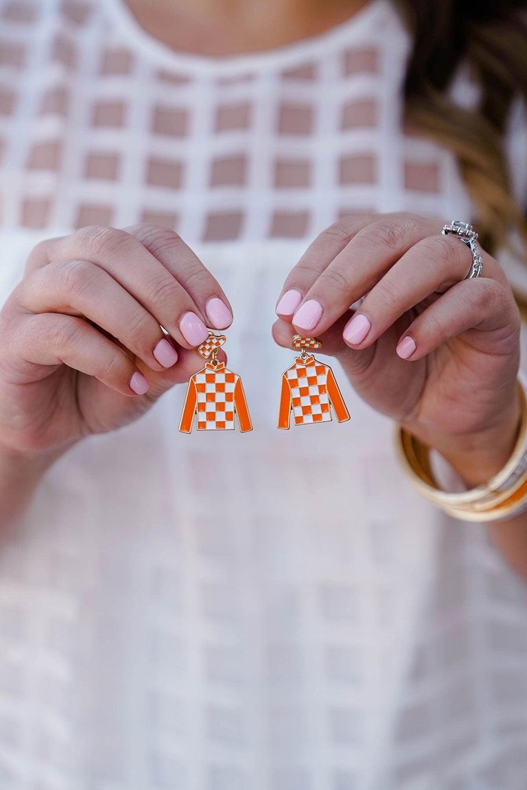 Quinn Enamel Jockey Earrings In Orange And White