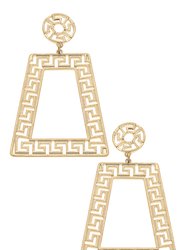 Quinnie Greek Keys Open Trapezoid Statement Earrings - Worn Gold 