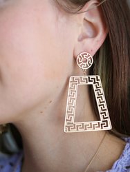 Quinnie Greek Keys Open Trapezoid Statement Earrings
