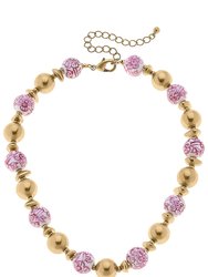 Regina Chinoiserie & Ball Bead Necklace - Pink/White/Gold