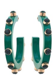 Renee Resin And Rhinestone Hoop Earrings In Green - Green