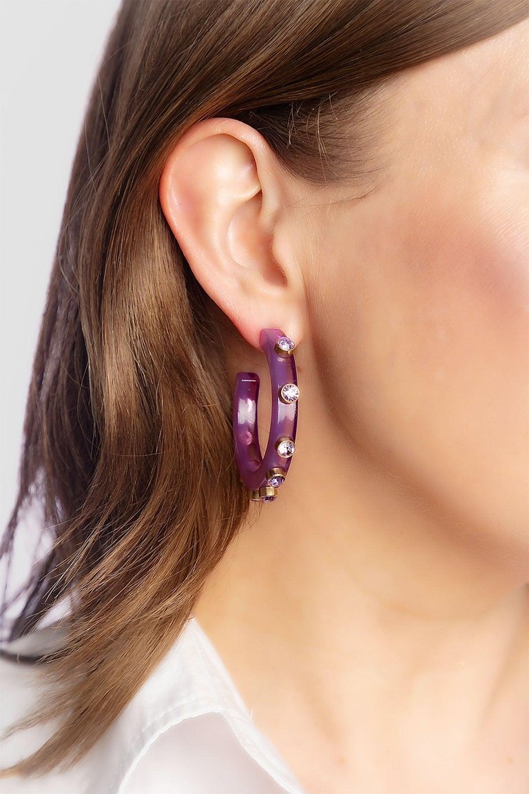 Renee Resin And Rhinestone Hoop Earrings In Lavender