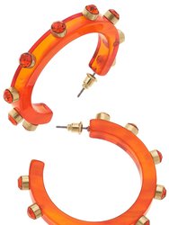 Renee Resin And Rhinestone Hoop Earrings In Orange - Orange