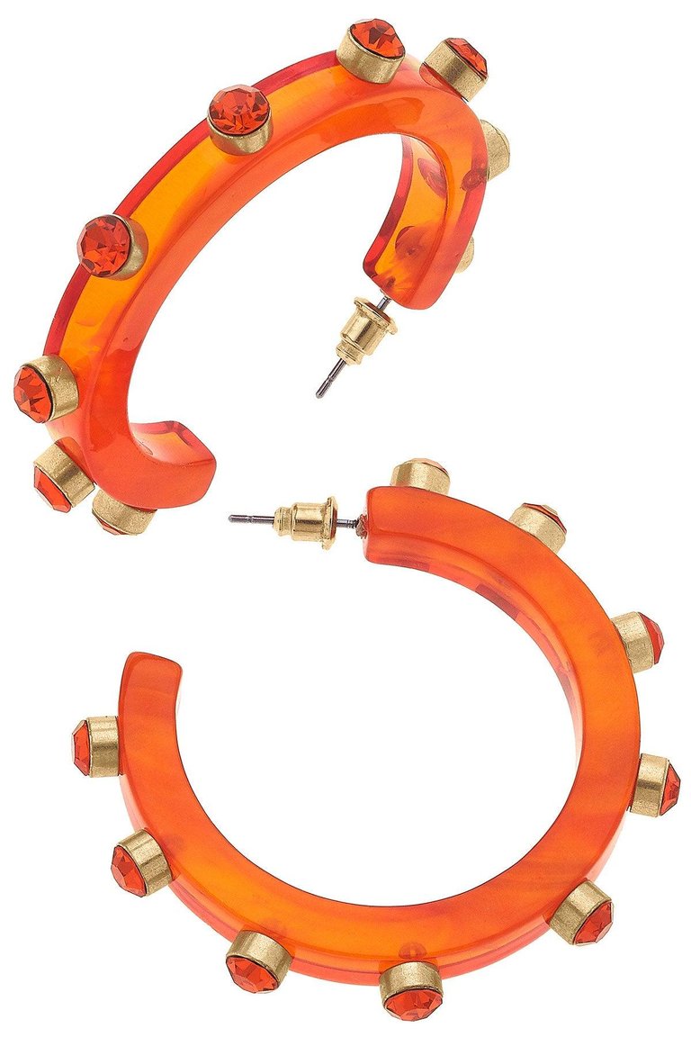 Renee Resin And Rhinestone Hoop Earrings In Orange - Orange
