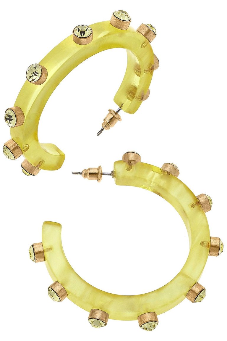 Renee Resin And Rhinestone Hoop Earrings In Yellow - Yellow