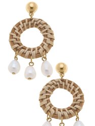 Reyna Wicker & Pearl Drop Hoop Earrings in Natural - Natural