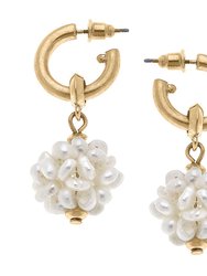 Rosalie Pearl Cluster Drop Hoop Earrings in Ivory - Ivory
