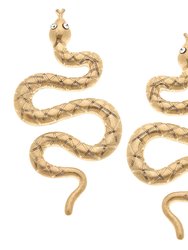 Rosalie Snake Drop Earrings - Worn Gold 