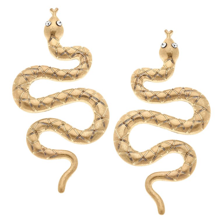 Rosalie Snake Drop Earrings - Worn Gold 