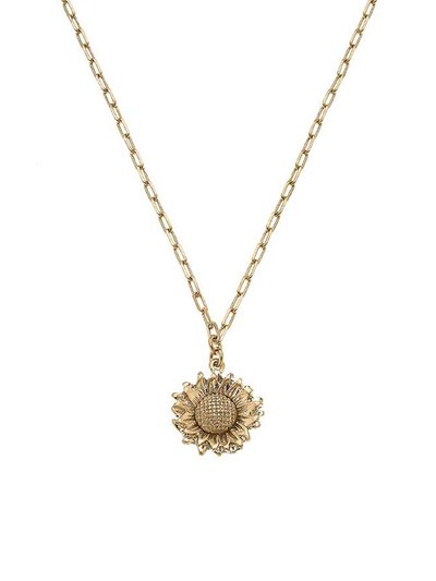 Canvas Style Rosalind Sunflower Charm Necklace in Worn Gold product