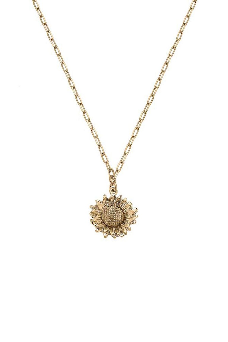 Rosalind Sunflower Charm Necklace in Worn Gold - Gold