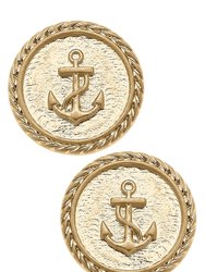 Rosemary Anchor Stud Earrings - Worn Gold