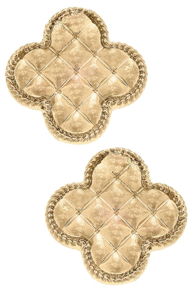 Rue Quilted Metal Clover Statement Stud Earrings - Worn Gold