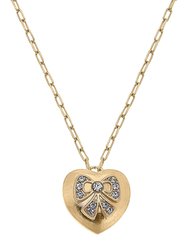Rylan Pavé Bow Heart Pendant Necklace - Worn Gold
