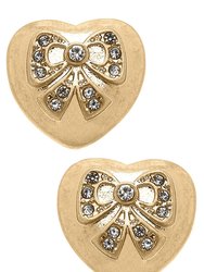 Rylan Pavé Bow Heart Stud Earrings - Worn Gold