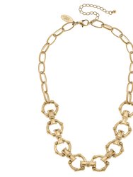 Ryleigh Bamboo Linked Chain Necklace - Worn Gold