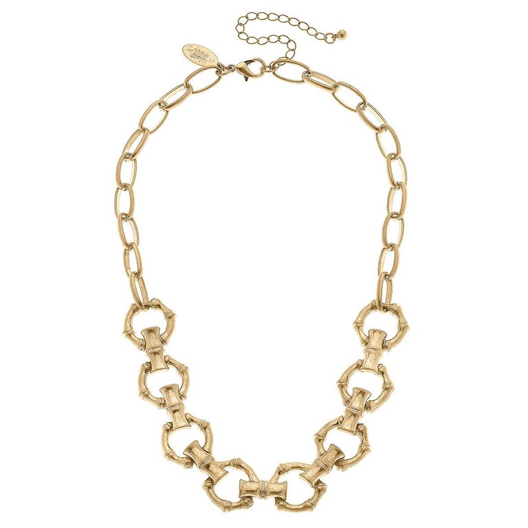 Ryleigh Bamboo Linked Chain Necklace - Worn Gold