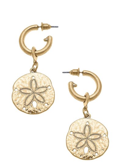 Canvas Style Sand Dollar Drop Hoop Earring in Worn Gold product