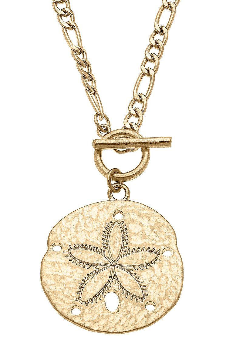 Sand Dollar T-Bar Pendant Necklace in Worn Gold - Gold