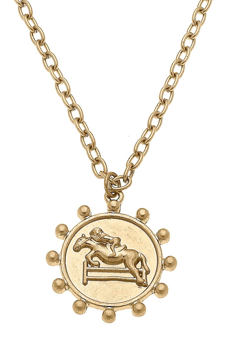 Sawyer Equestrian Pendant Necklace - Worn Gold