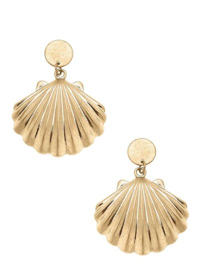 Canvas Style Scallop Shell Statement Earrings in Worn Gold product