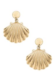 Scallop Shell Statement Earrings in Worn Gold - Gold