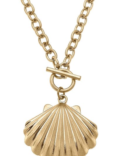 Canvas Style Scallop Shell T-Bar Pendant Necklace in Worn Gold product