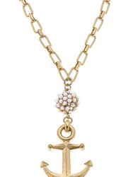 Shawn Anchor & Pearl Cluster Pendant Necklace - Worn Gold