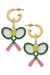 Sloan Tennis Racquet Enamel Drop Hoop Earrings - Green & Pink