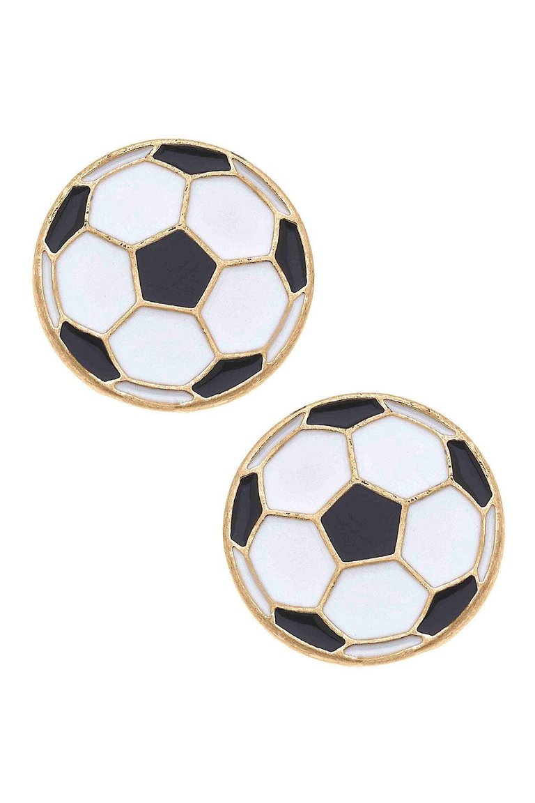 Soccer Ball Enamel Stud Earrings - Black And White