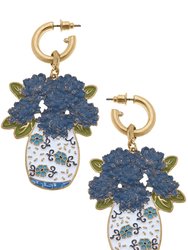 Sofia Enamel Hydrangea Ginger Jar Earrings in Blue & White - Blue & White