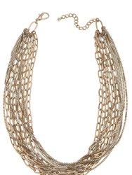Soren Layered Mixed Media Chain Statement Necklace in Worn Gold - Gold