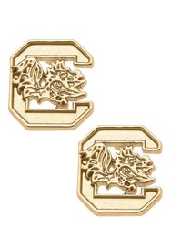 South Carolina Gamecocks 24K Gold Plated Stud Earrings - White
