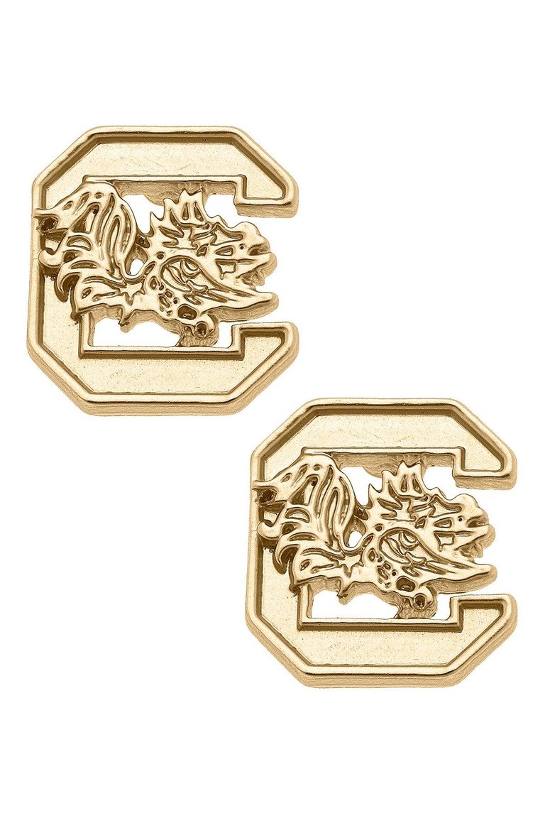 South Carolina Gamecocks 24K Gold Plated Stud Earrings - White