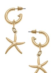 Starfish Drop Hoop Earrings - Worn Gold