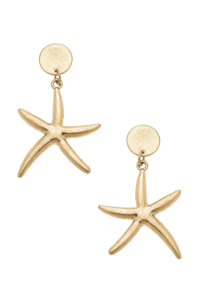 Starfish Statement Earrings in Worn Gold - Gold